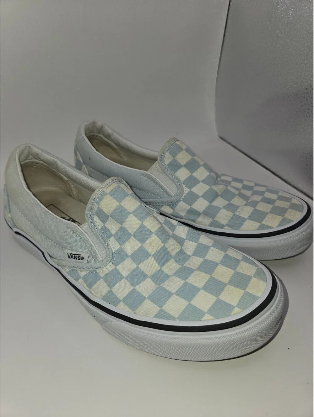 Vans Classic Slip On Checkerboard Light Blue White Shoes - Women's 8.5 / Men's 7